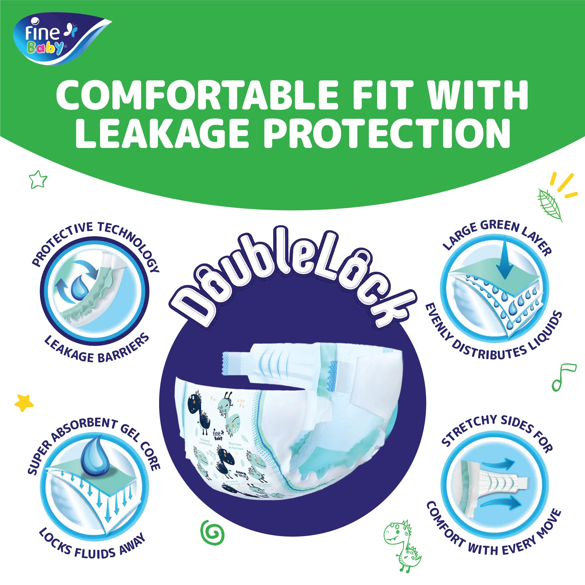 Baby Diapers Size 2 (3-6kg) Medium, 34 count - Fine Baby® with the NEW Double Lock leak barriers! حفاضات اطفال مقاس 2 (3-6 كغم) متوسط، 34 قطعة - فاين بيبي® مع حواجز تسرب مزدوجة القفل الجديد! Baby Diapers Size 2 (3-6kg) Medium, 34 count - Fine Baby® with the NEW Double Lock leak barriers! حفاضات اطفال مقاس 2 (3-6 كغم) متوسط، 34 قطعة - فاين بيبي® مع حواجز تسرب مزدوجة القفل الجديد!